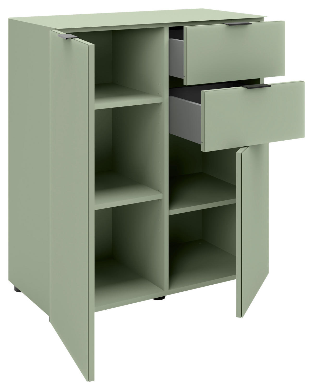 KOMMODE , 80/93/40 cm, 2 Schublade(n)  - Salbeigrün/Schwarz, Basics, Glas/Holzwerkstoff (80/93/40cm) - Novel