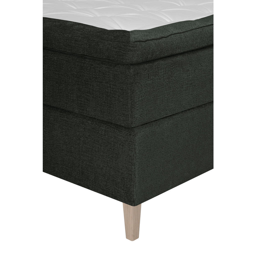 Thumbnail - Welnova Boxspringbett, Dunkelgrün, Textil, Eiche, H4, 7-Zonen, Höhe ca. 19 cm, 140x200 cm, Matratze, gepolstertes Kopfte...