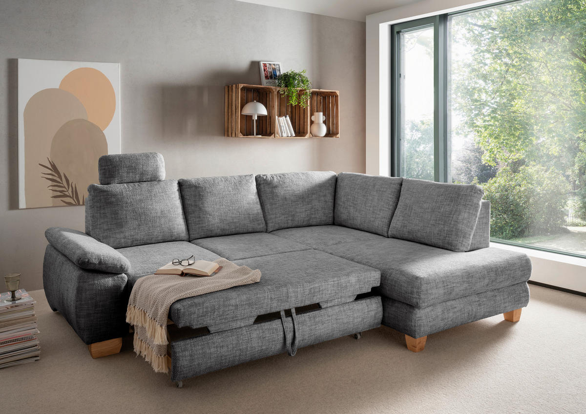 ECKSCHLAFSOFA in Struktur Silberfarben  - Wildeiche/Silberfarben, Modern, Holz/Textil (265/206cm) - Livetastic