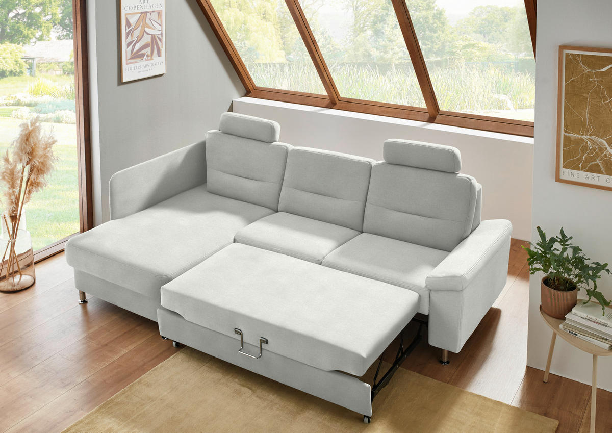 ECKSOFA Flachgewebe Silberfarben  - Silberfarben/Alufarben, Konventionell, Textil/Metall (160/244cm) - Beldomo Comfort