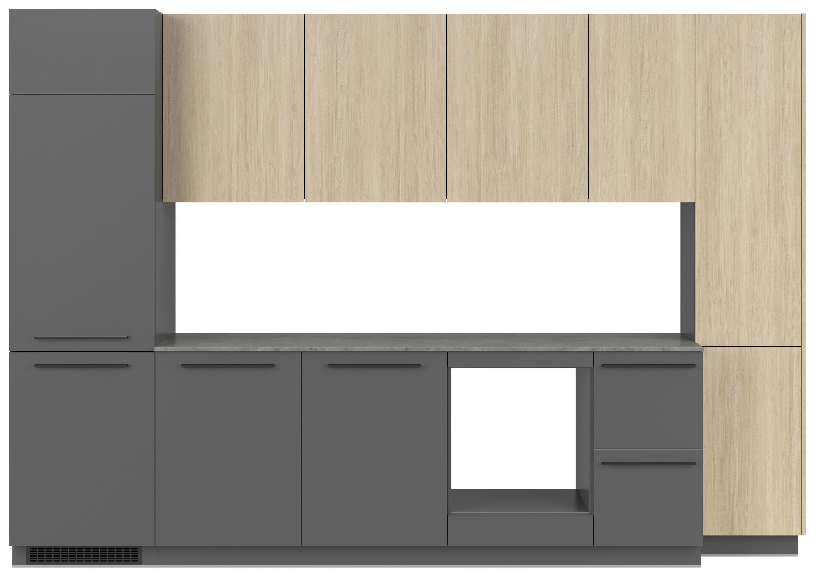KÜCHENBLOCK 345 cm   in Graphitfarben, Eichefarben  - Eichefarben/Schwarz, Basics, Holzwerkstoff/Kunststoff (345cm) - Visiona