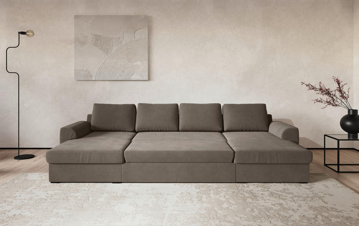 SJEDEĆA GARNITURA tekstil  taupe   - crna/taupe, Trend, tekstil/plastika (154/327/86cm) - MID.YOU