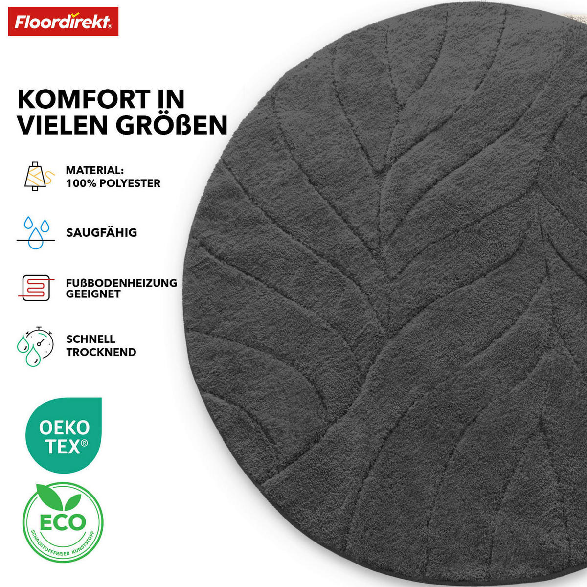 BADEMATTE Maris Dunkelgrau 120/120 cm  - Dunkelgrau, Basics, Kunststoff/Textil (120/120cm) - Floordirekt