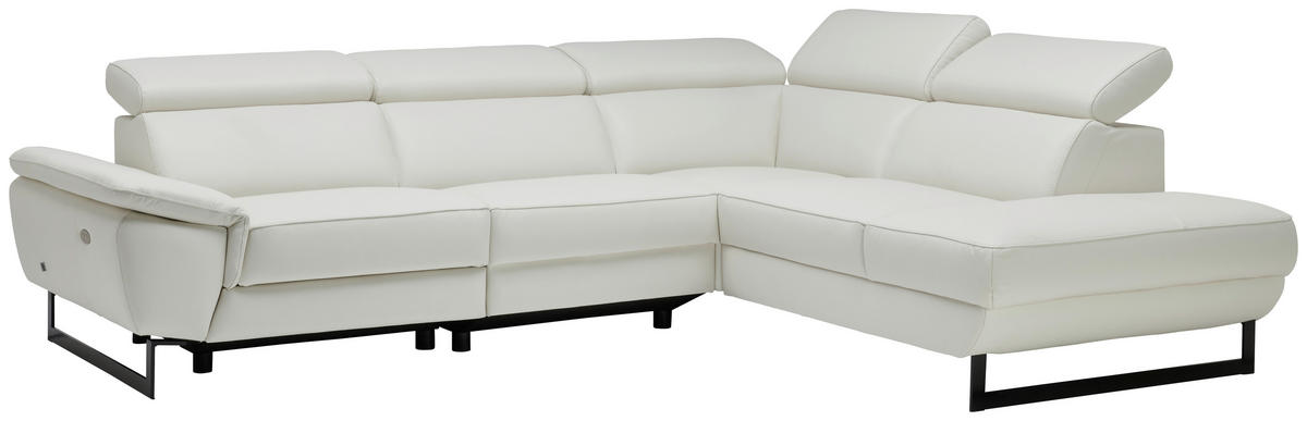 ECKSOFA Weiß Echtleder  - Schwarz/Weiß, Design, Leder/Metall (281/225cm) - Celina Home