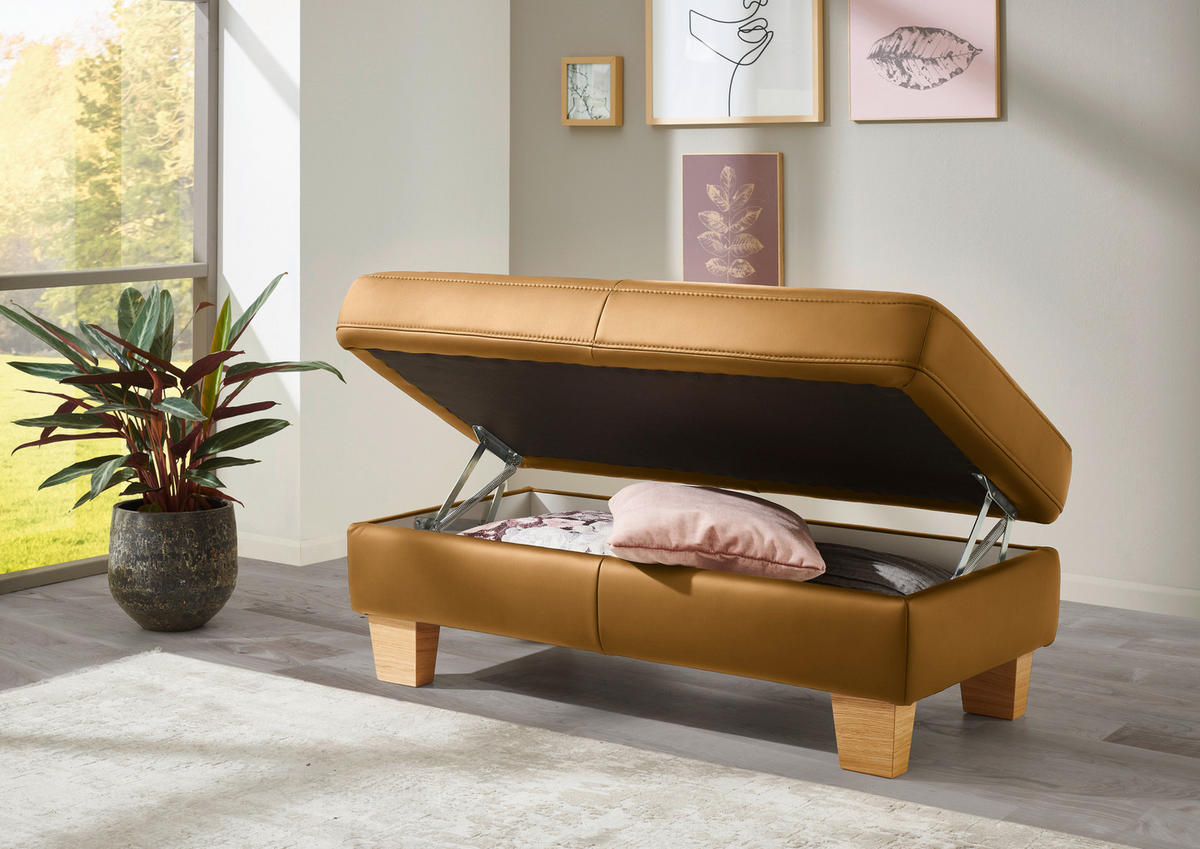 ECKSOFA in Echtleder Senfgelb  - Eiche Bianco/Senfgelb, Konventionell, Leder/Holz (235/257cm) - Valdera
