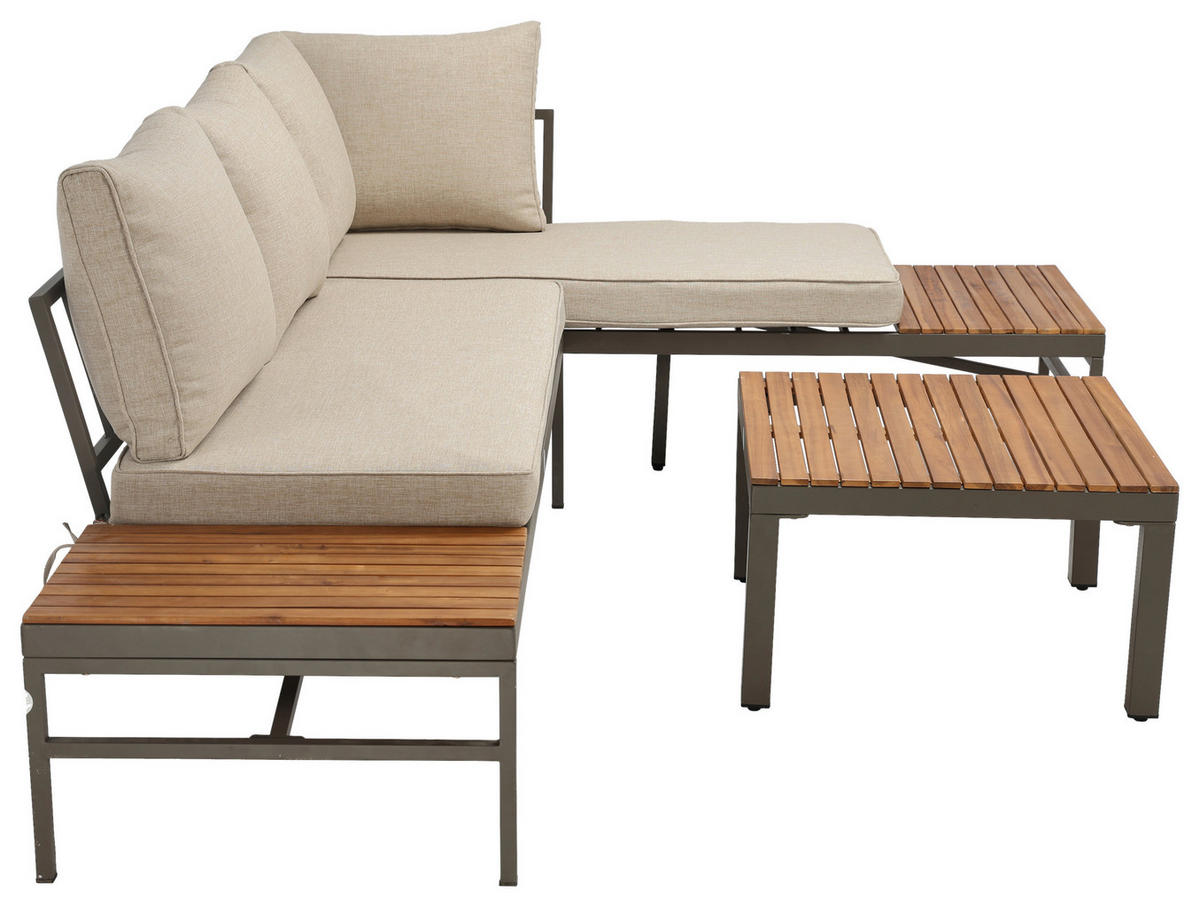 LOUNGEGARNITUR   57/35/57 cm Akazie vollmassiv Aluminium  - Beige/Beigebraun, MODERN, Holz/Textil (57/35/57cm) - Ambia Garden