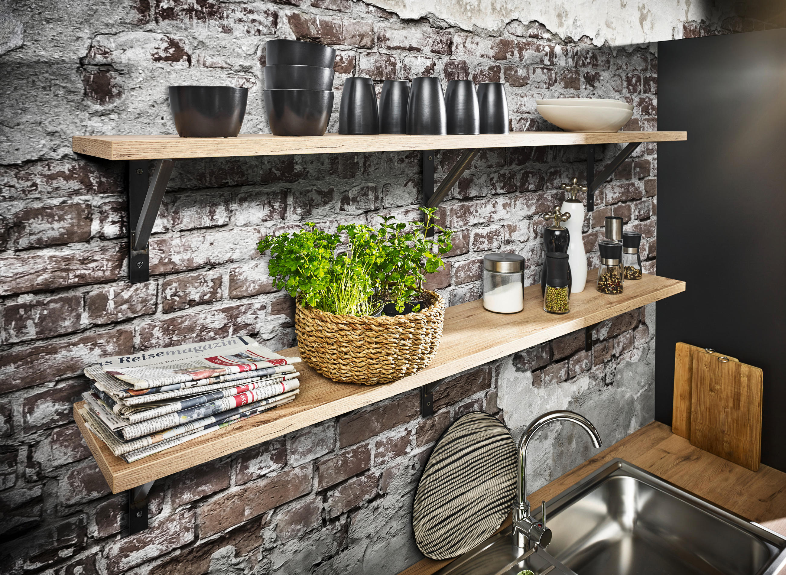 EINBAUKÜCHE DK610  - Eichefarben/Schwarz, LIFESTYLE, Holzwerkstoff - Dieter Knoll
