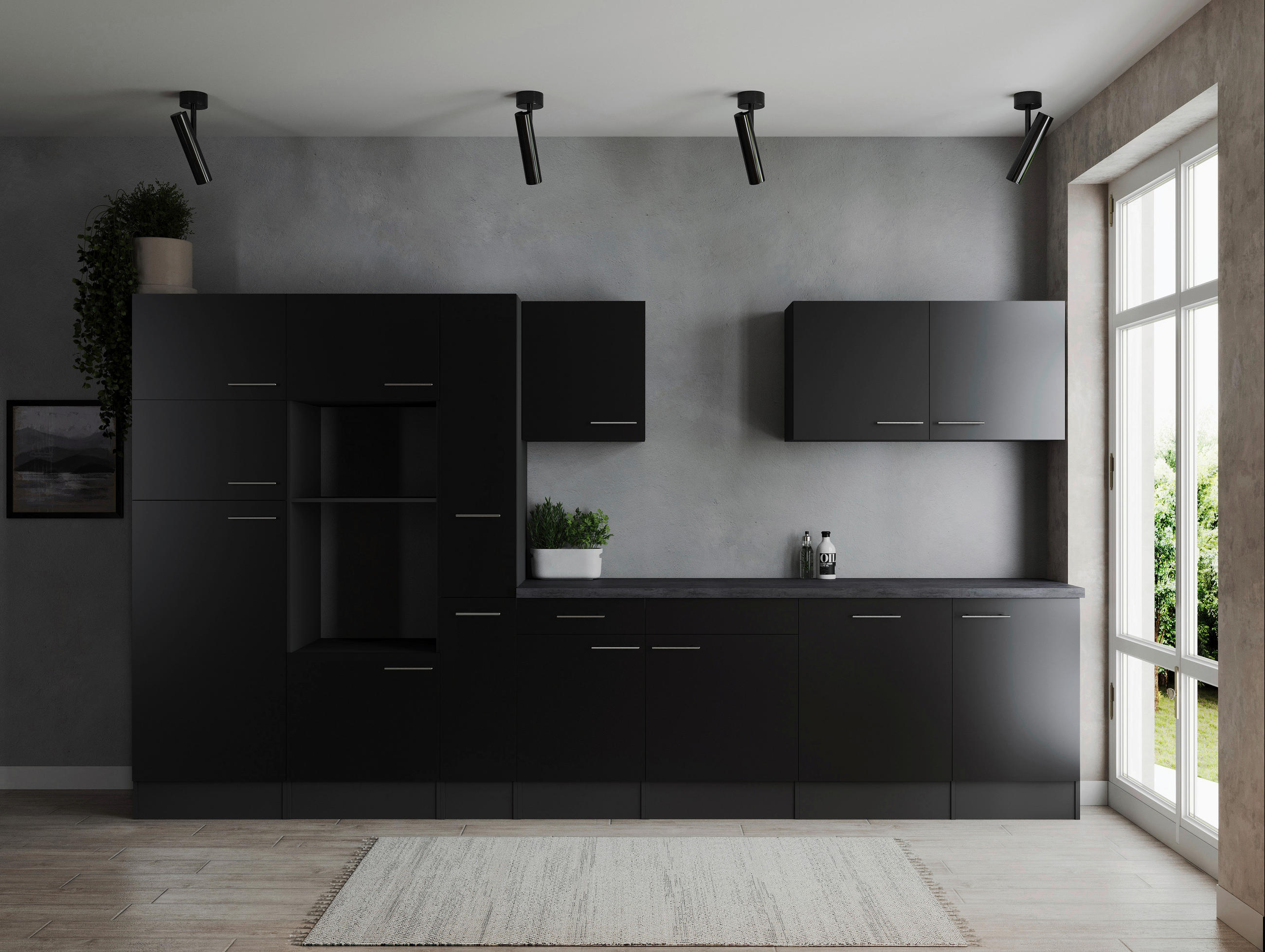 Respekta Küchenleerblock Oliver Grau, Schwarz 370 cm