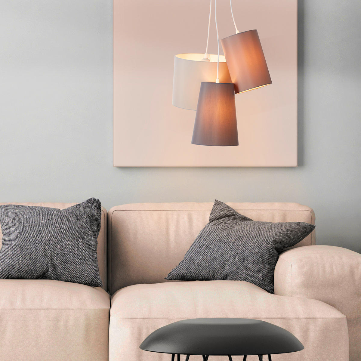 HÄNGELEUCHTE 44/105 cm    - Grau, Konventionell, Textil/Metall (44/105cm) - Brilliant