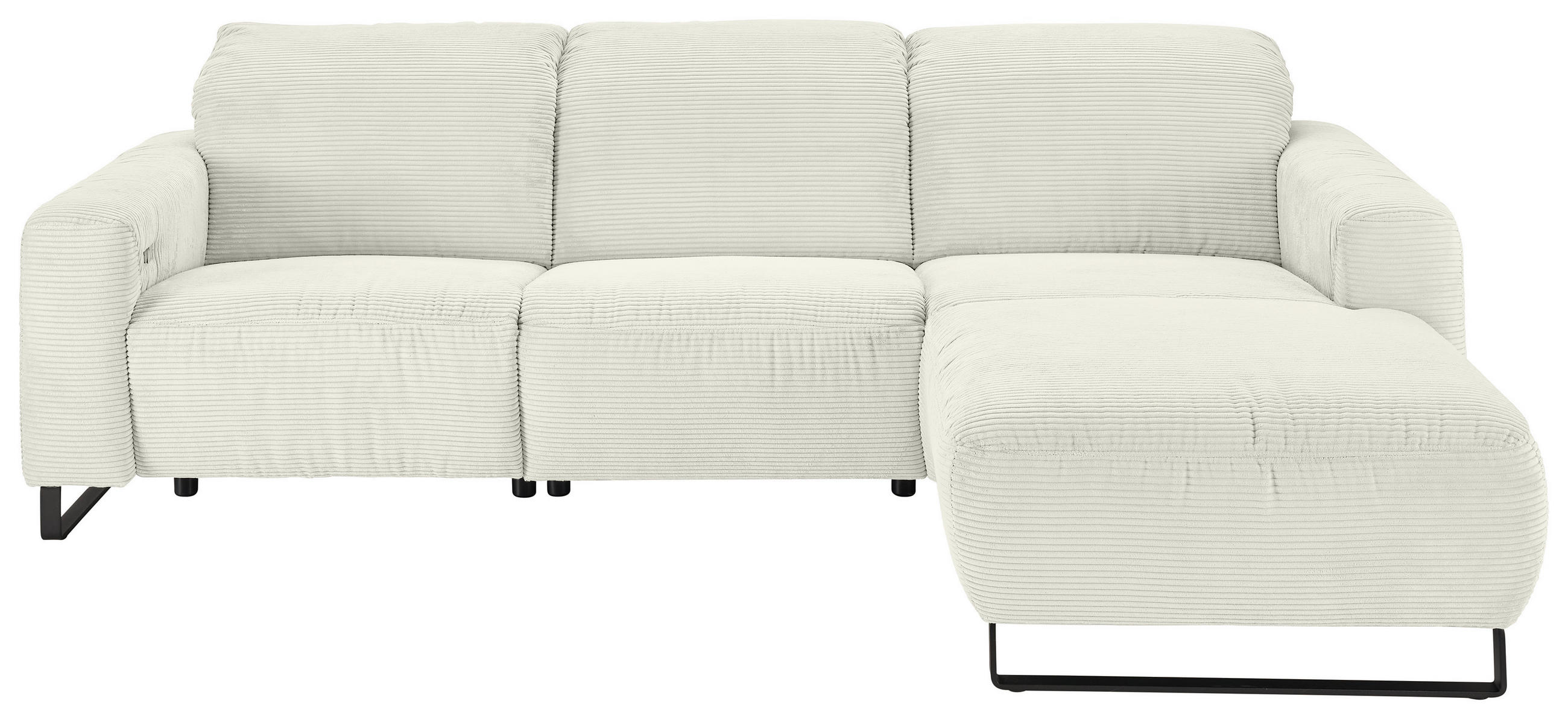 ECKSOFA Weiß Cord Rücken echt, Relaxfunktion, Kopfteilverstellung  - Schwarz/Weiß, KONVENTIONELL, Textil/Metall (266/180cm) - Hom`in