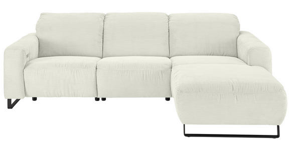 ECKSOFA Weiß Cord Rücken echt, Relaxfunktion, Kopfteilverstellung  - Schwarz/Weiß, KONVENTIONELL, Textil/Metall (266/180cm) - Hom`in