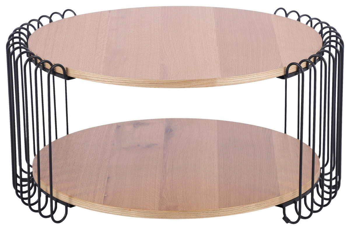 COUCHTISCH Eiche furniert 80/80/38 cm rund Schwarz, Eichefarben  - Eichefarben/Schwarz, Basics, Holz/Holzwerkstoff (80/80/38cm) - Stylife