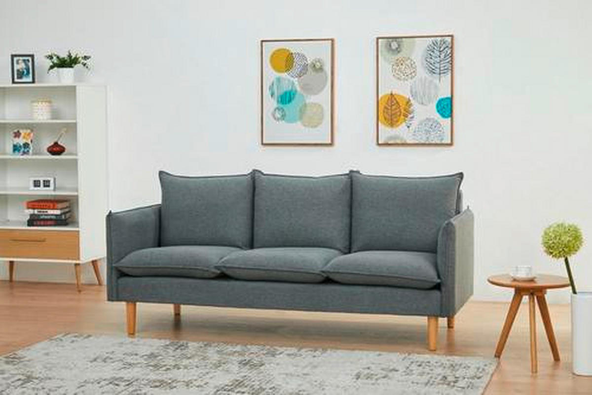 CANAPEA CU 3 LOCURI textil gri închis  - gri închis/culoare natur, Design, plastic/lemn (188/84/82cm) - Livetastic