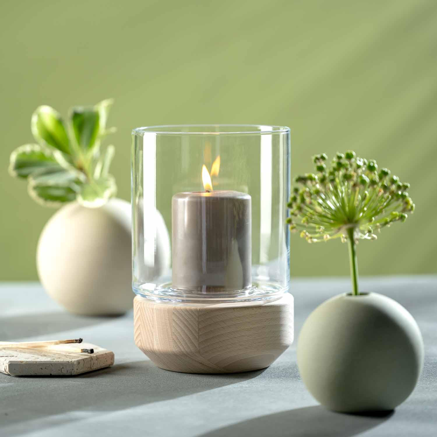 WINDLICHT - Transparent/Braun, KONVENTIONELL, Glas/Holz (14,00/20,90/14,00cm) - Leonardo