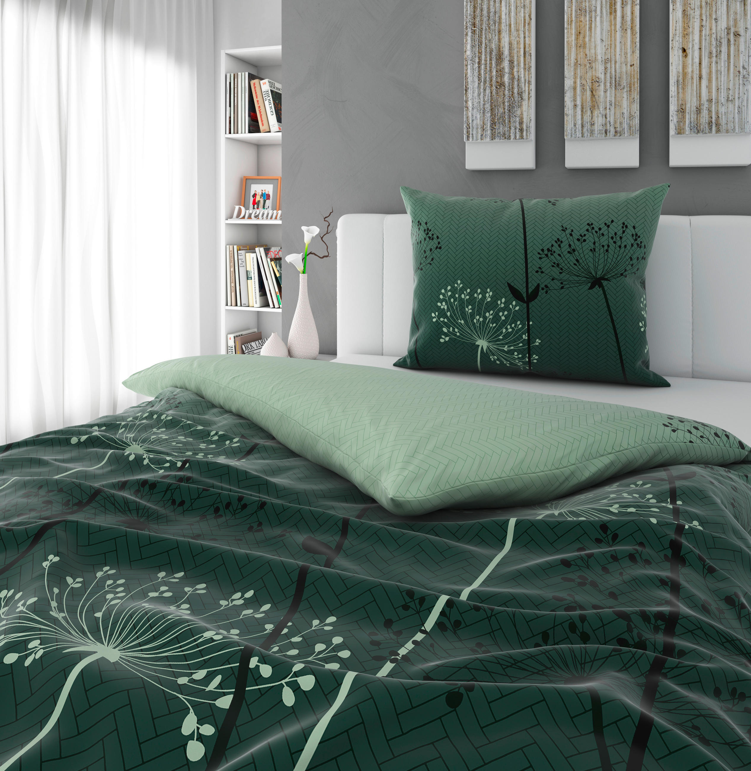 BETTWÄSCHESET Mavie Satin 160/210 cm  65 cm/100 cm  - Grün, Konventionell, Textil (160/210cm) - Esposa