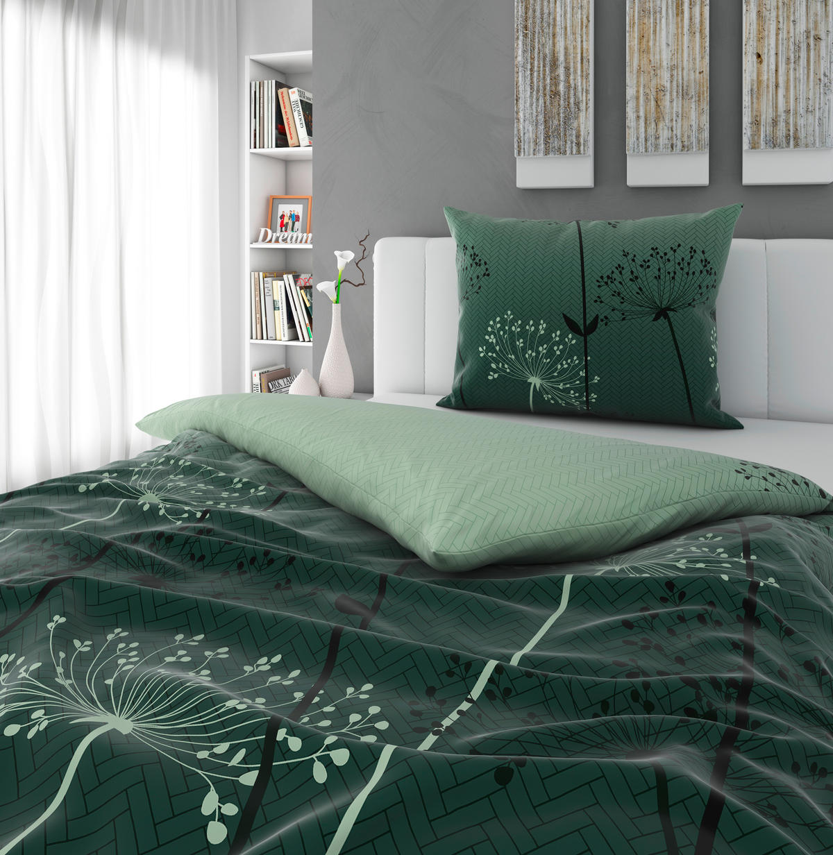 BETTWÄSCHESET Mavie Satin 160/210 cm  65 cm/100 cm  - Grün, Konventionell, Textil (160/210cm) - Esposa