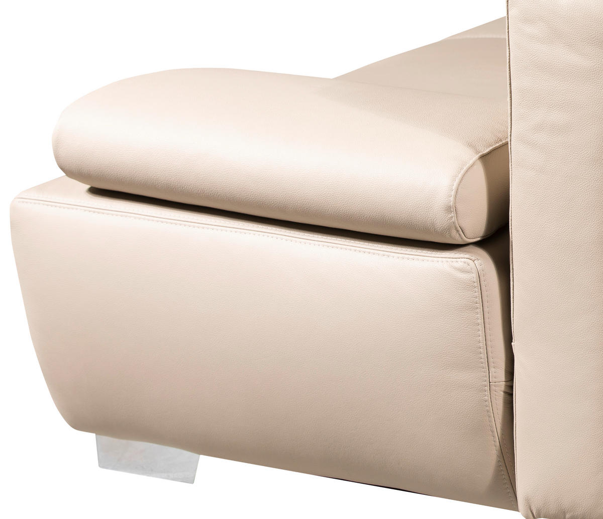 SCHLAFSOFA Beige Echtleder  - Chromfarben/Beige, KONVENTIONELL, Leder/Metall (195/85/90cm) - Livetastic