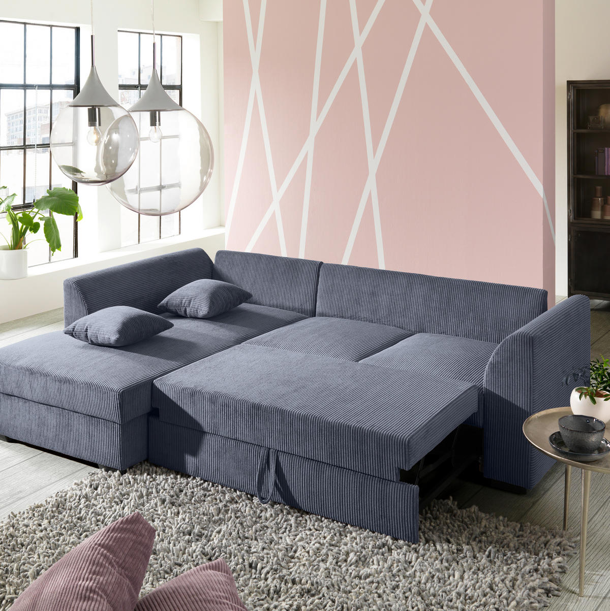 HÖRNSOFFA i manchester grå  - svart/grå, Design, textil/plast (174/259cm) - Livetastic