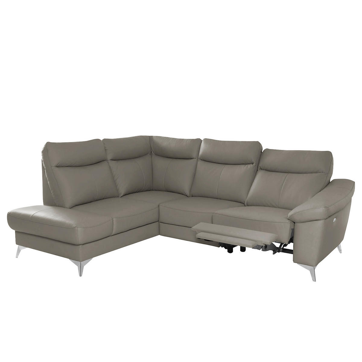 ECKSOFA Schlammfarben Echtleder Lederlook  - Chromfarben/Schlammfarben, Design, Leder/Textil (194cm) - Livetastic