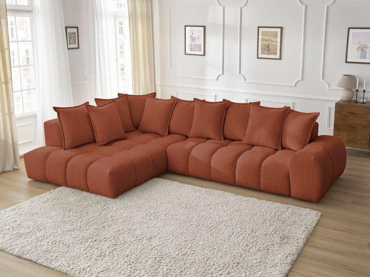 ECKSOFA Ottomane links  EVEREST Orange Struktur  - Schwarz/Orange, MODERN, Kunststoff/Textil (210/352cm) - Livetastic