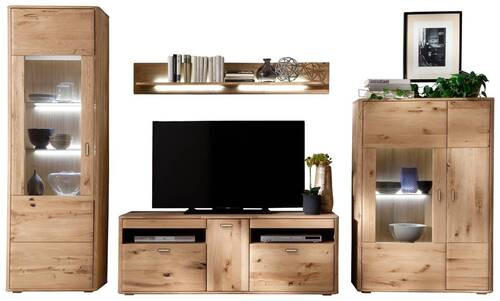 WOHNWAND  339/208/50 cm  in Eichefarben  - Eichefarben/Anthrazit, Design, Glas/Holz (339/208/50cm) - Livetastic