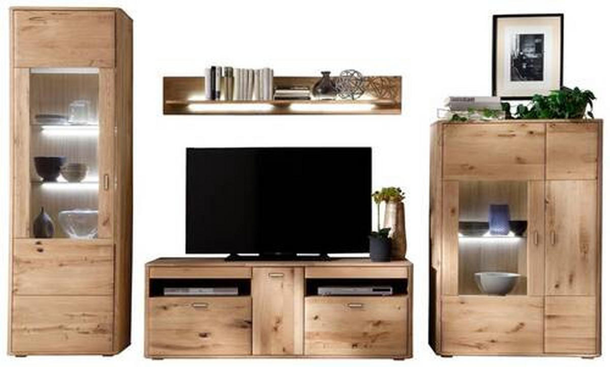 WOHNWAND  in Eichefarben 339/208/50 cm  - Eichefarben/Anthrazit, Design, Glas/Holz (339/208/50cm) - Livetastic