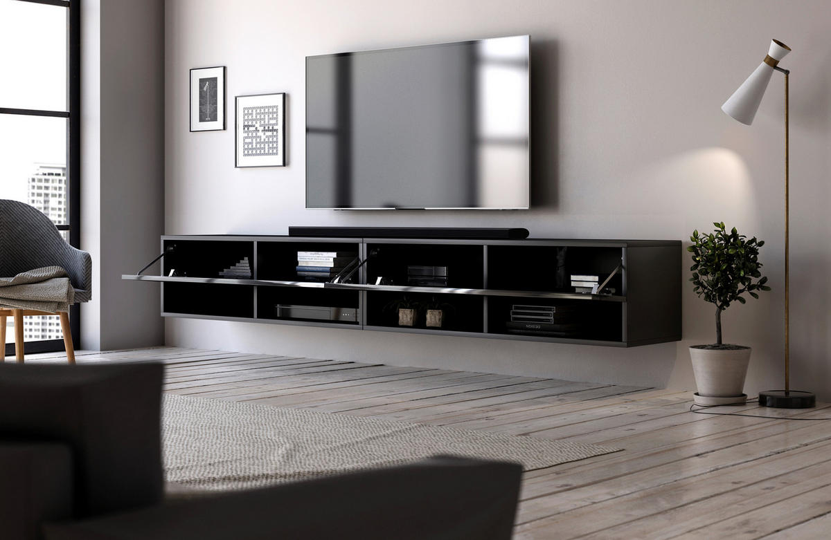 TV-BÄNK  i 200/31/33 cm  - svart högglans/svart, Design, trämaterial/plast (200/31/33cm) - MID.YOU