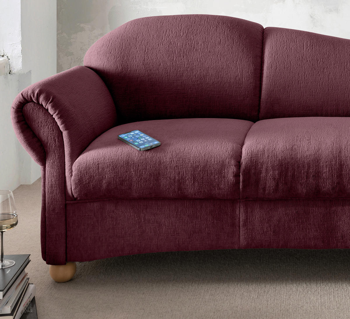 OTTOMANE Torello Mikrofaser Bordeaux  - Wildeiche/Bordeaux, KONVENTIONELL, Holz/Textil (86/84/190cm) - Livetastic
