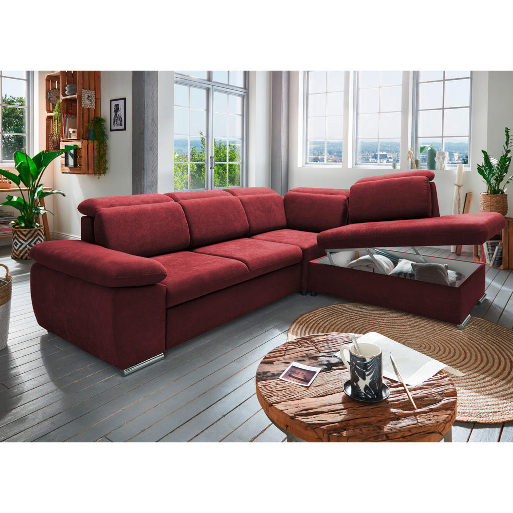 Thumbnail - Livetastic Ecksofa, Bordeaux, Textil, 5-Sitzer, Ottomane rechts, 283x228 cm, seitenverkehrt erhältlich, Schlafen auf Sit...