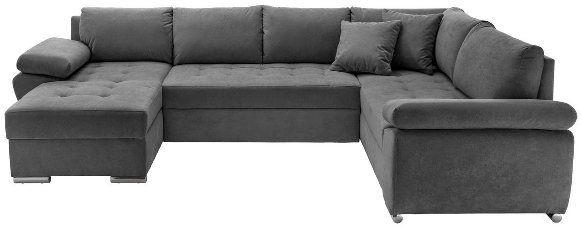 WOHNLANDSCHAFT Anthrazit Mikrofaser  - Chromfarben/Anthrazit, KONVENTIONELL, Textil/Metall (157/305/219cm) - Livetastic