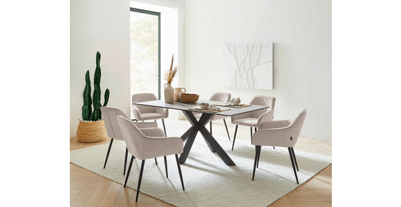 ARMLEHNSTUHL-SET 2 Stück  in Eisen Samt  - Beige/Schwarz, MODERN, Textil/Metall (56/82,5/61,5cm) - Novel