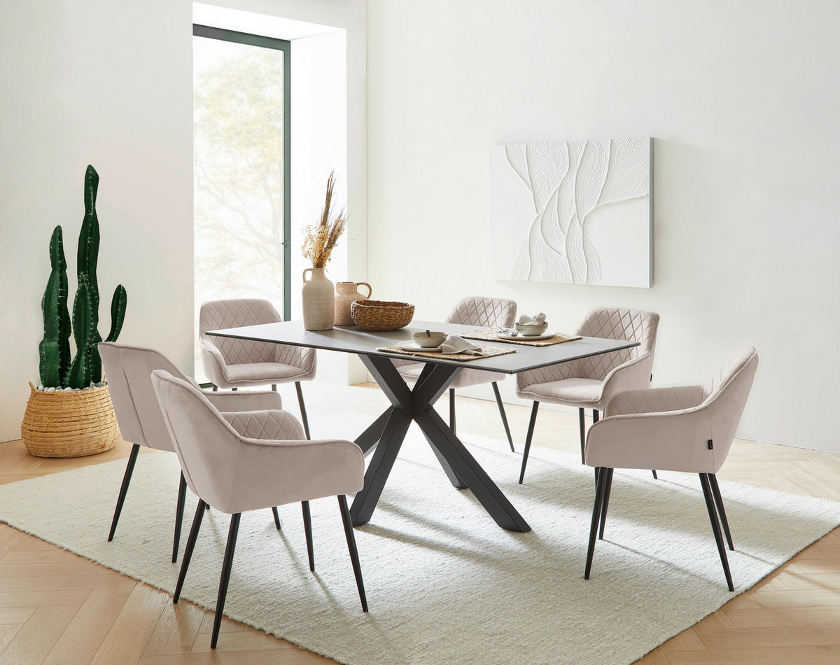 ARMLEHNSTUHL-SET 2 Stück  in Eisen Samt  - Beige/Schwarz, Design, Textil/Metall (56/82,5/61,5cm) - Novel