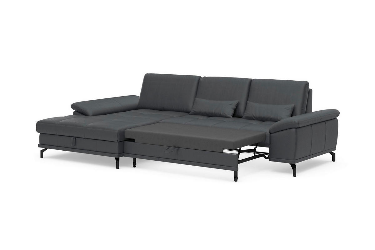 ROHOVÁ SEDAČKA, textil, koža, čierna - čierna, Basics, kov/koža (176/301cm) - Sit & More