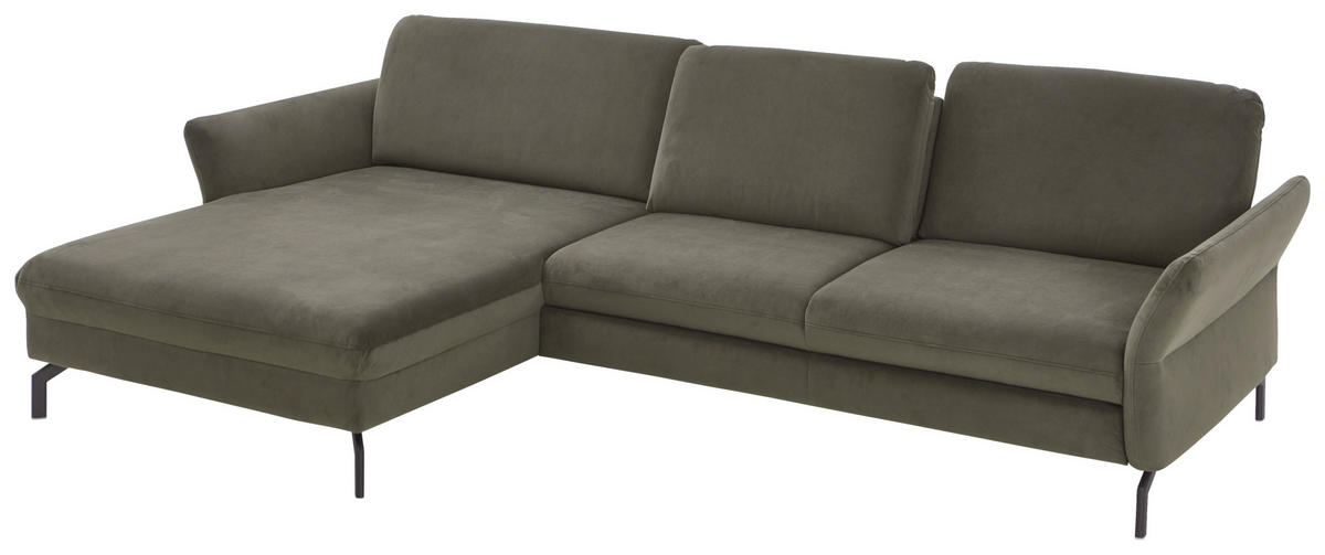 ECKSOFA in Velours Olivgrün  - Schwarz/Olivgrün, Design, Textil/Metall (179/306cm) - Beldomo System