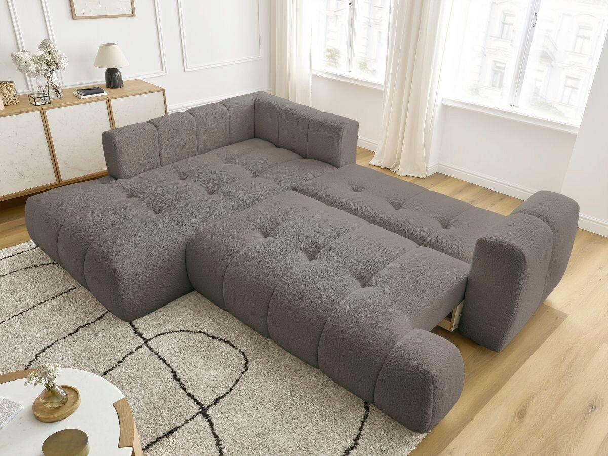 ECKSCHLAFSOFA EVEREST Bouclé Taupe  inkl. Rückenkissen, Schlaffunktion  - Taupe/Schwarz, MODERN, Kunststoff/Textil (204/282cm)