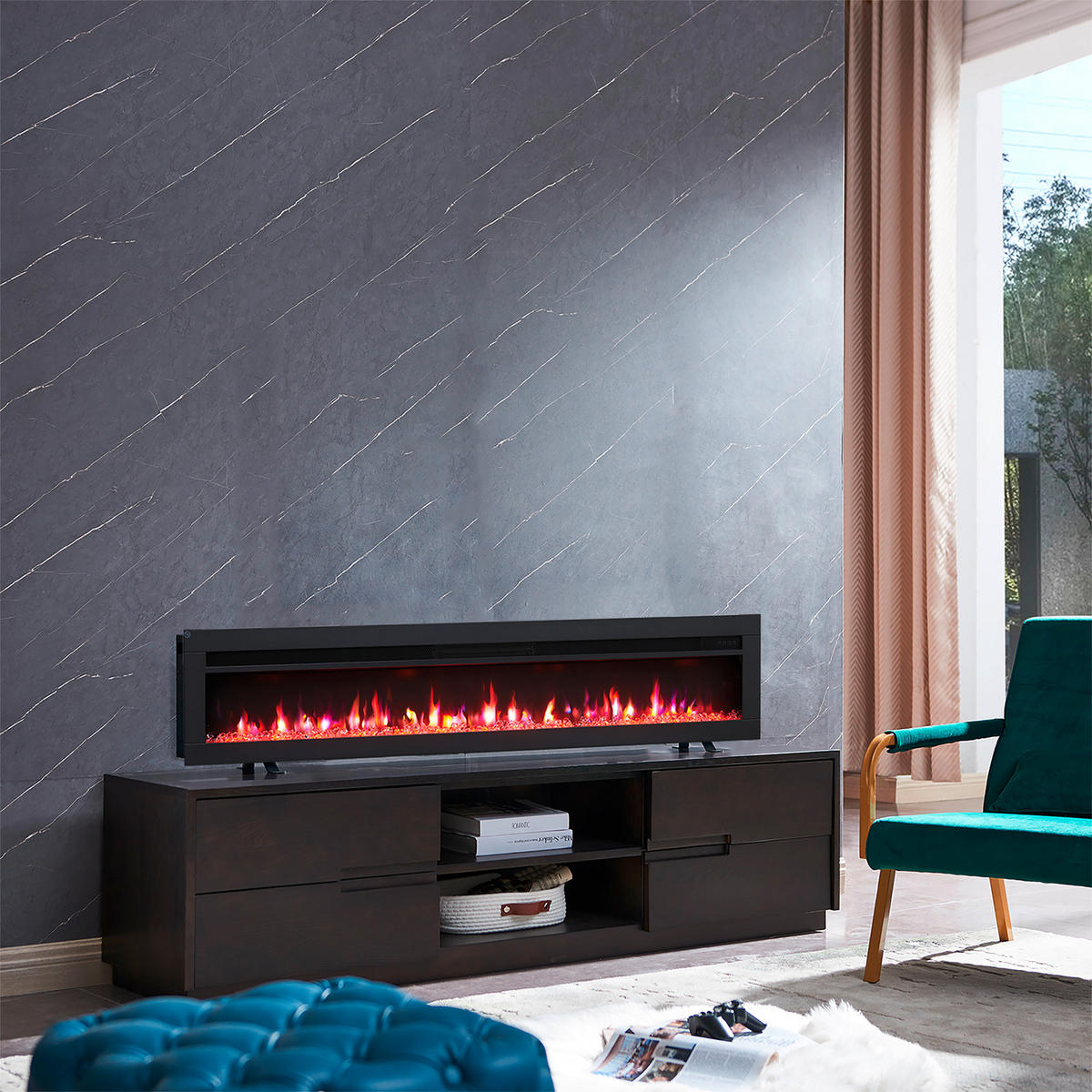 ELEKTRISK KAMIN - svart, Basics, metall (152/33/11cm)
