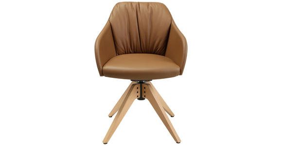 ARMLEHNSTUHL in Echtleder pigmentiert - Cognac/Eichefarben, Design, Leder/Holz (58/82,5-85,2/60cm) - Johann Jakob