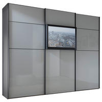 SCHWEBETÜRENSCHRANK 280/222/68 cm 3-türig Hellgrau, Grau  - Hellgrau/Schwarz, Design, Glas/Holzwerkstoff (280/222/68cm) - Moderano