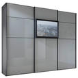 SCHWEBETÜRENSCHRANK  in Grau, Hellgrau  - Hellgrau/Schwarz, Design, Glas/Holzwerkstoff (336/240/68cm) - Moderano