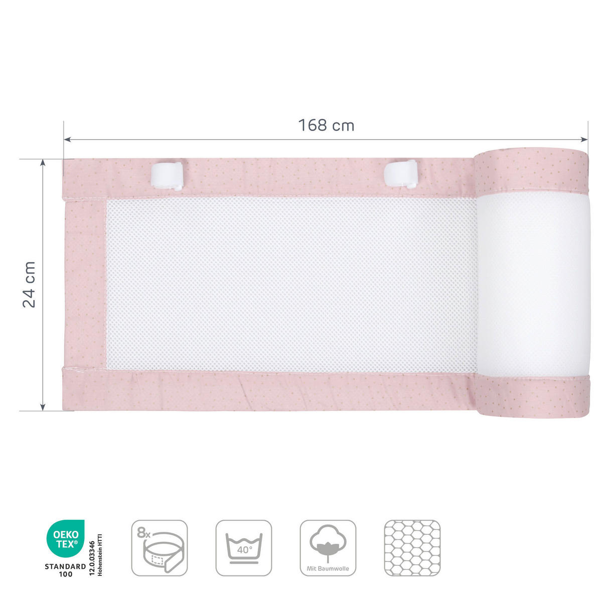 NESTCHEN babybay Nestchen 3D Mesh  - Hellrosa, Basics, Naturmaterialien (168/24/2cm) - Tobi