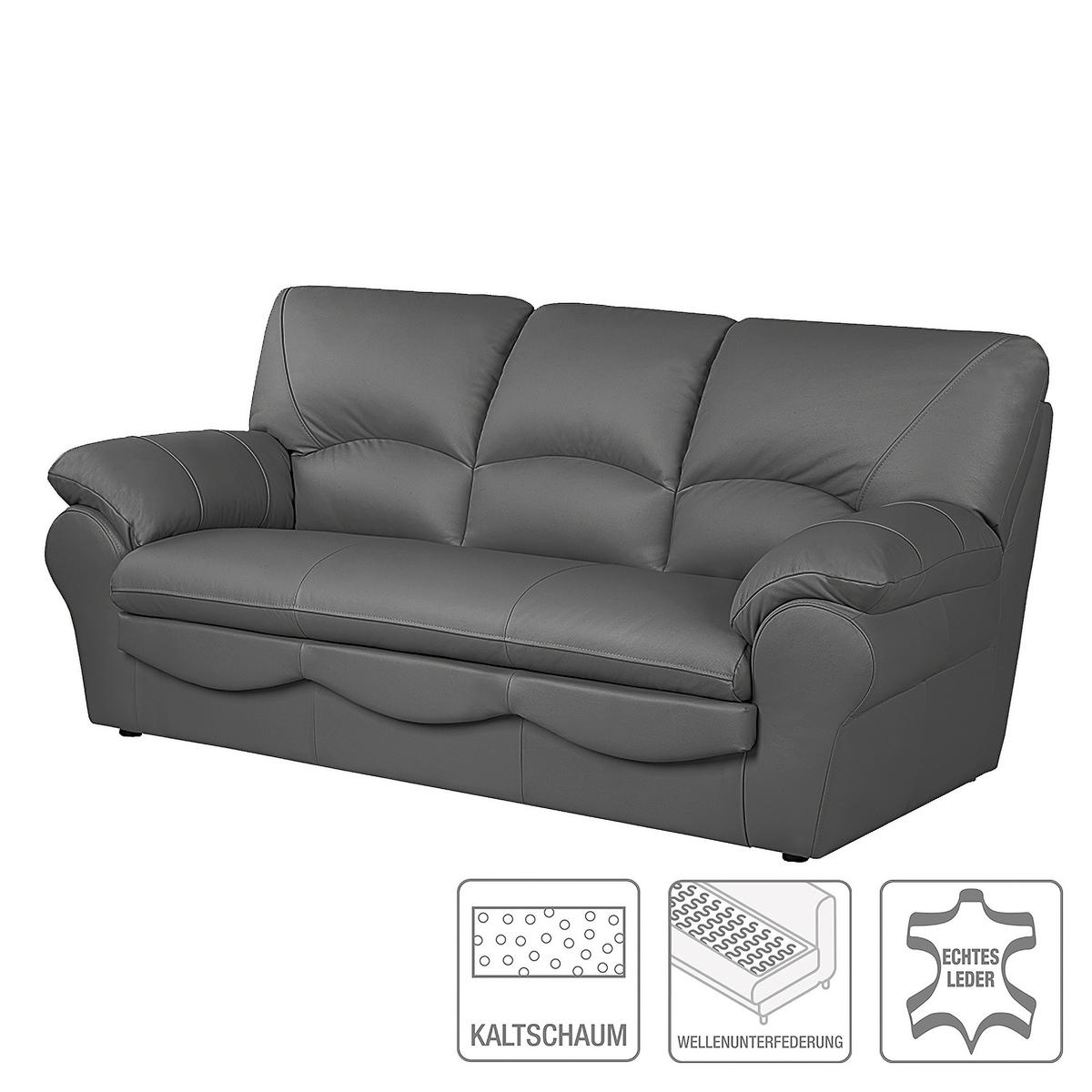 SCHLAFSOFA in Leder Anthrazit  - Anthrazit/Schwarz, Design, Leder/Kunststoff (205/92/85cm) - Livetastic