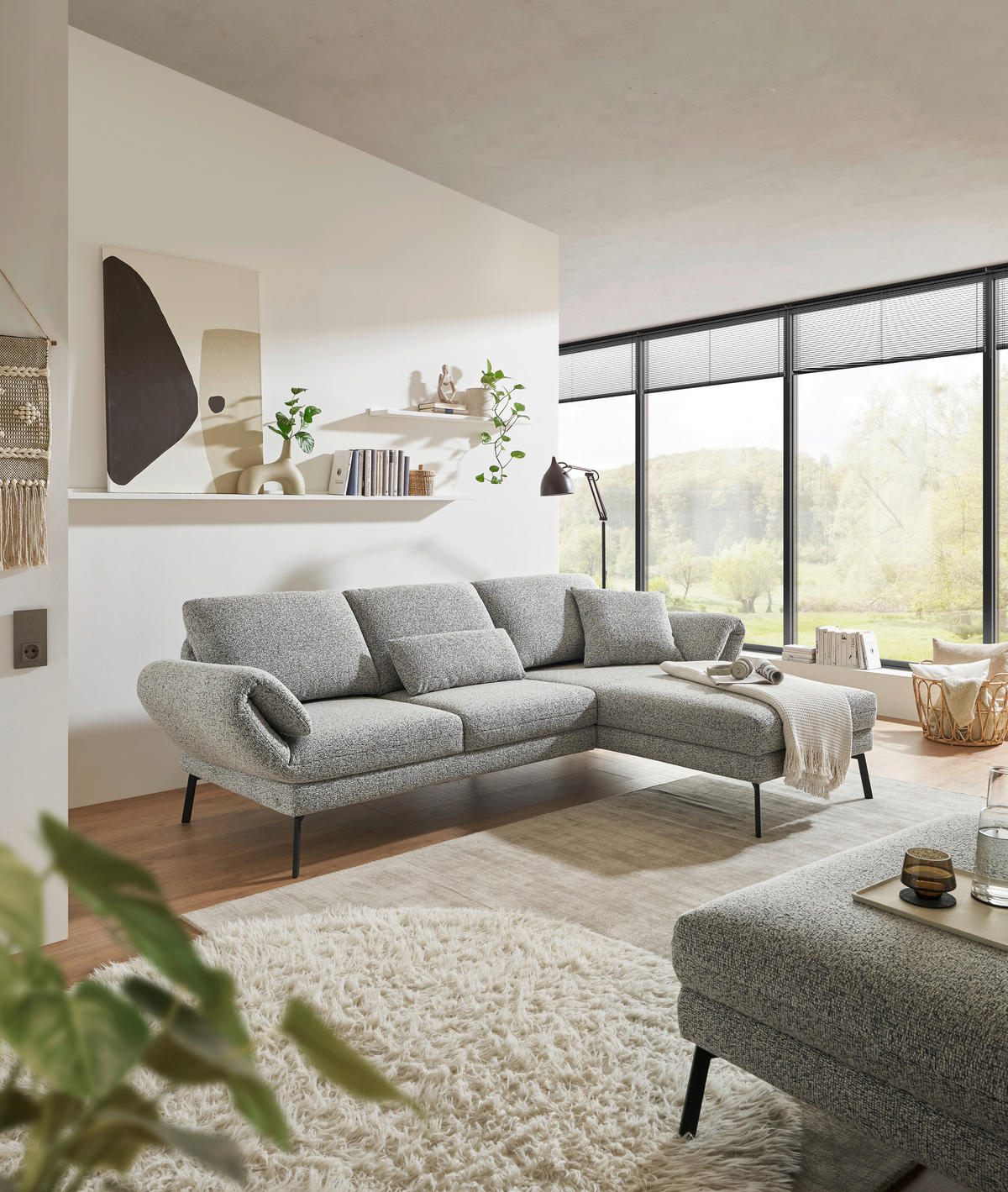 ECKSOFA in Flachgewebe Blaugrau  - Blaugrau/Schwarz, Design, Textil/Metall (255-365/175-224cm) - Dieter Knoll