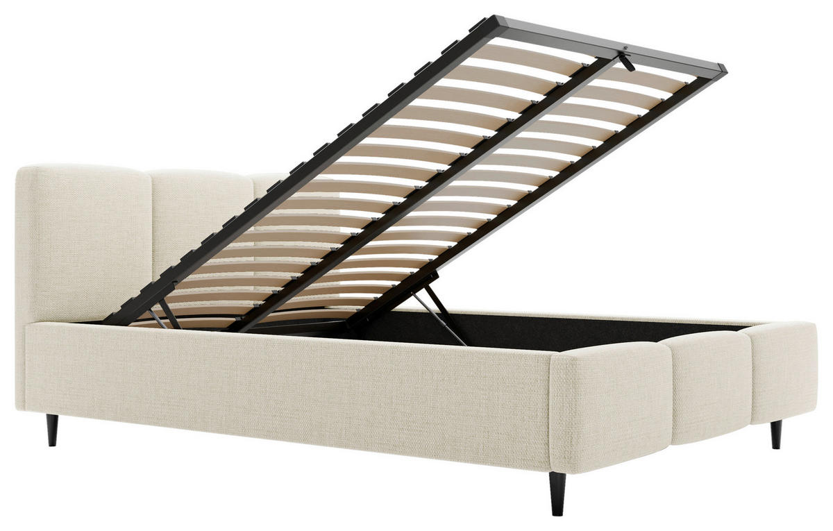 POLSTERBETT Lattenrost, Bettkasten 200/200 cm  in Creme  - Creme/Schwarz, Design, Holz/Textil (200/200cm) - Boxxx