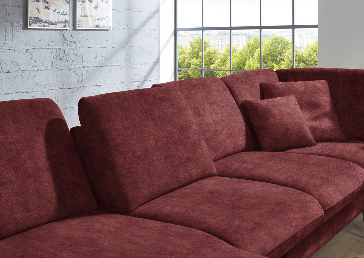 WOHNLANDSCHAFT in Velours Weinrot  - Weinrot/Schwarz, Design, Textil/Metall (180/344/208cm) - Dieter Knoll