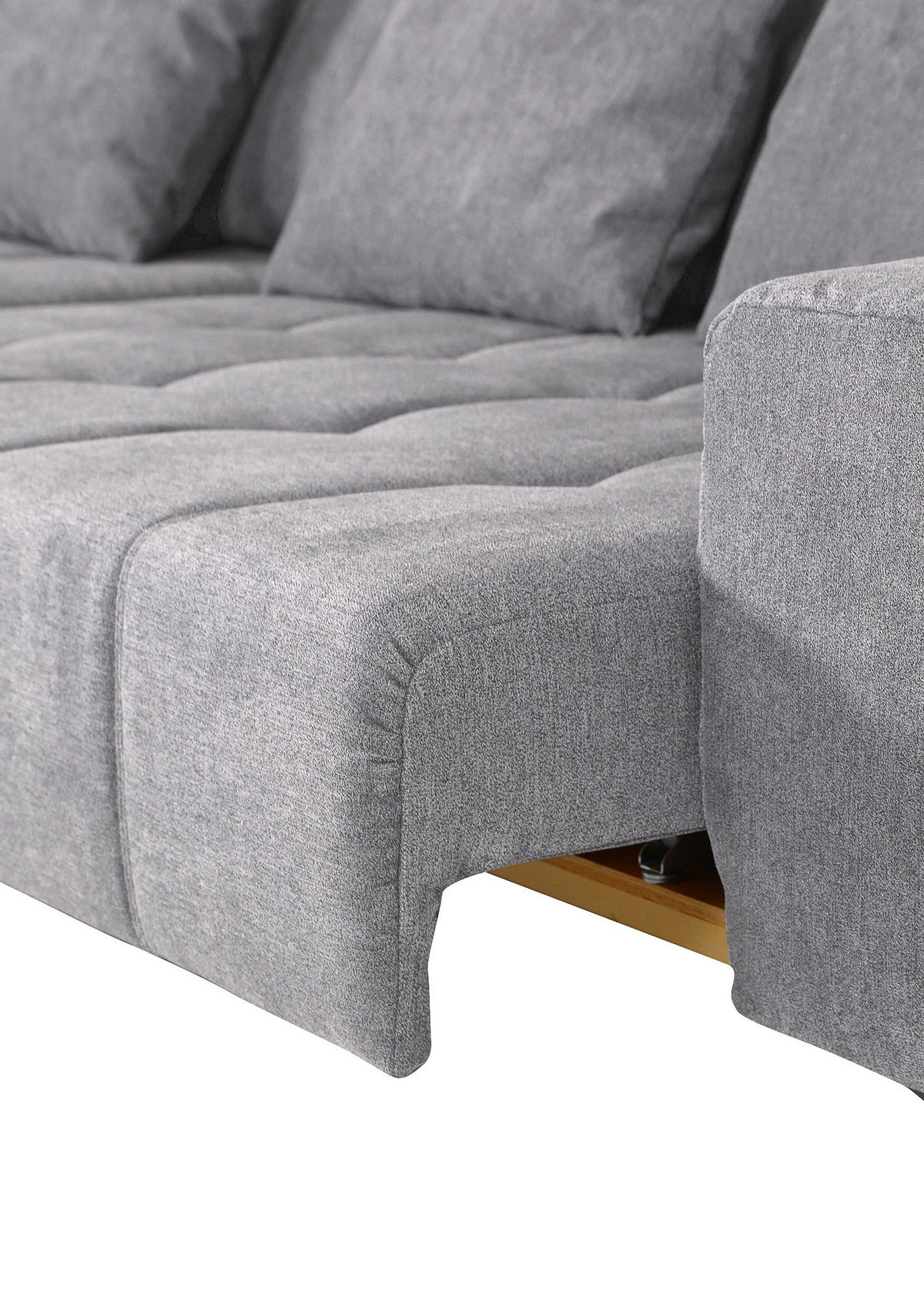 ECKSOFA Hellgrau Flachgewebe  - Hellgrau/Schwarz, KONVENTIONELL, Textil/Metall (205/300cm) - Carryhome