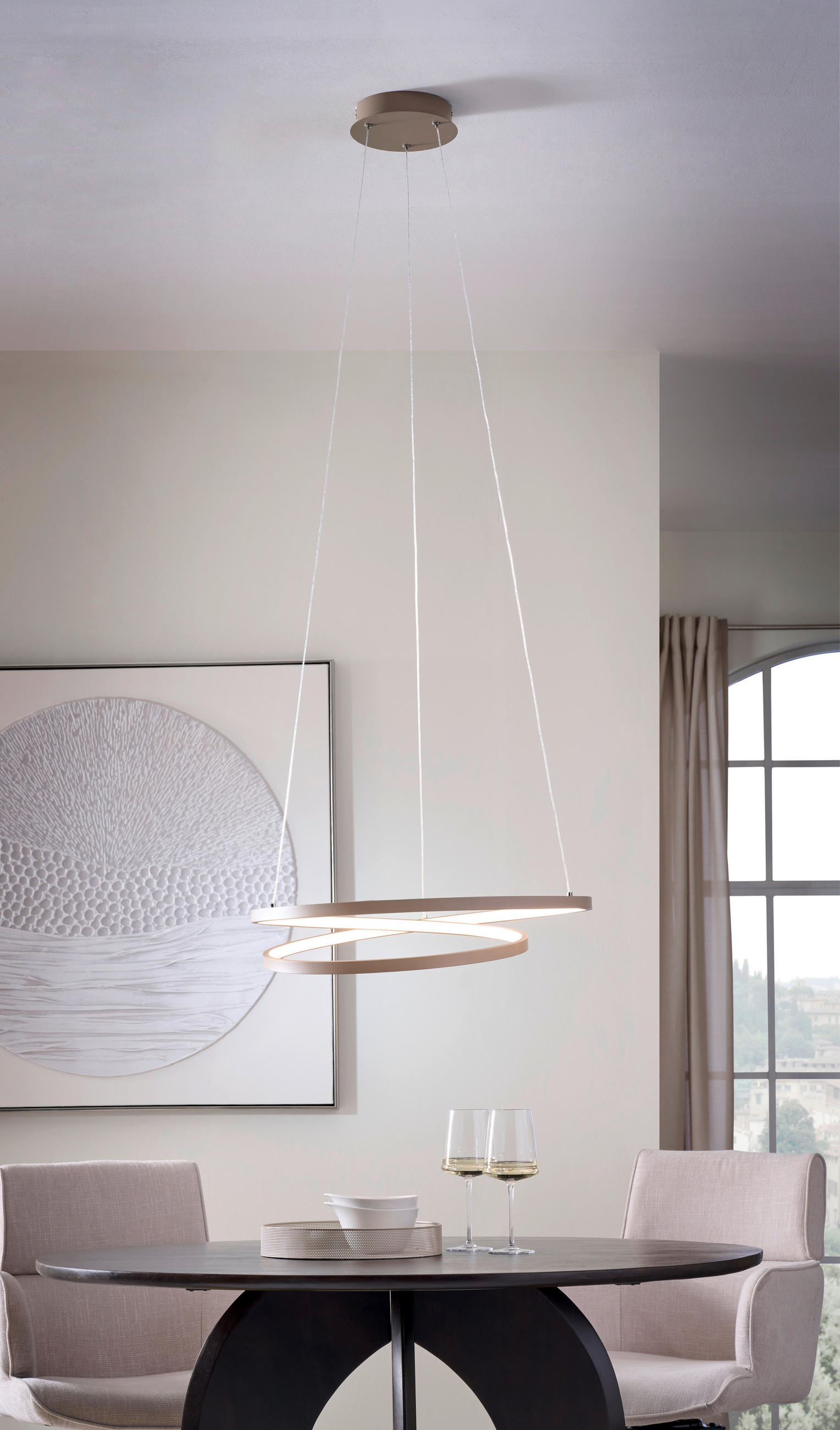 LED-HÄNGELEUCHTE 55/150 cm  - Sandfarben/Weiß, Design, Kunststoff/Metall (55/150cm)