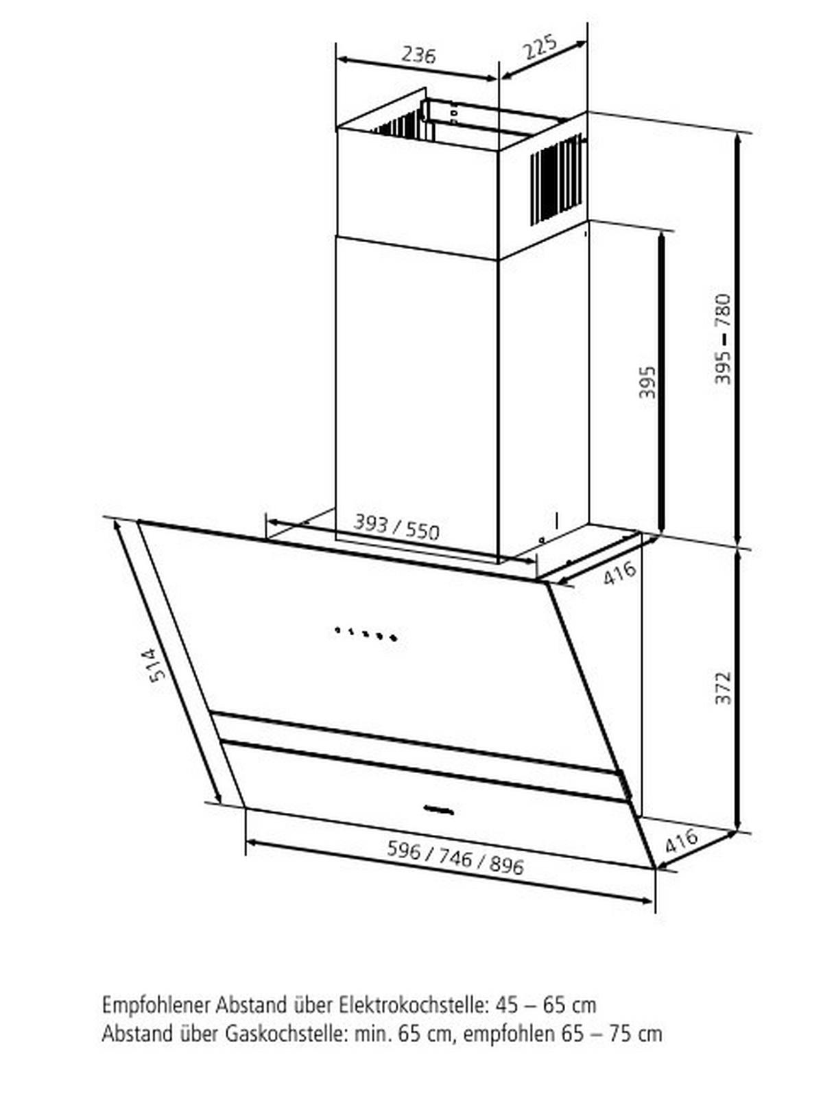 DUNSTABZUGSHAUBE ALIS60S2  - Schwarz, Basics, Glas/Metall (59,6/76,7-115,2/41,6cm) - Oranier