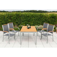 GARTENTISCHGRUPPE beschichtet AkazieHartholz Aluminium  - Silberfarben/Naturfarben, KONVENTIONELL, Holz/Textil - Gardenson