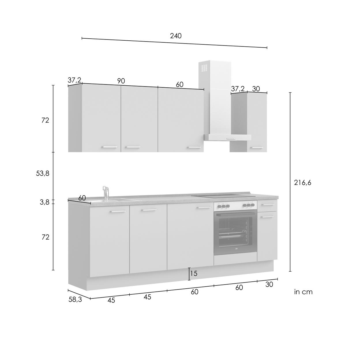 KÜCHENLEERBLOCK Frame 240 cm  in Weiß, Eichefarben  - Edelstahlfarben/Eichefarben, MODERN, Holzwerkstoff/Metall (240cm) - Nobilia