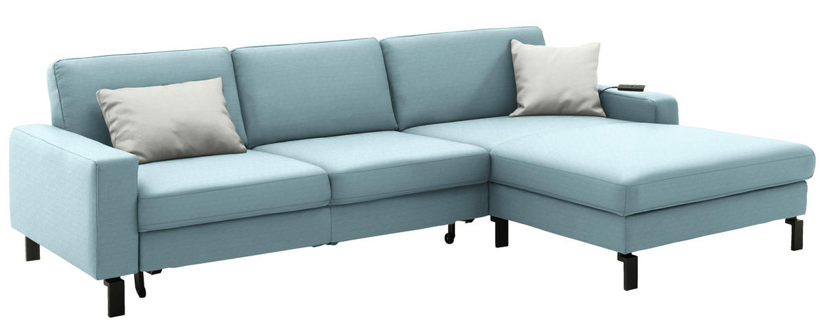 ECKSOFA Cord Hellblau  - Schwarz/Hellblau, Design, Textil/Metall (298/185cm) - Pure Home Lifestyle